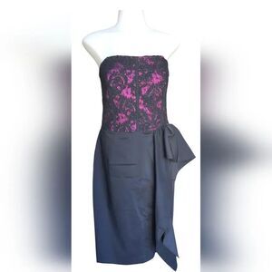 David Meister Strapless Black and Pink Dress - 12